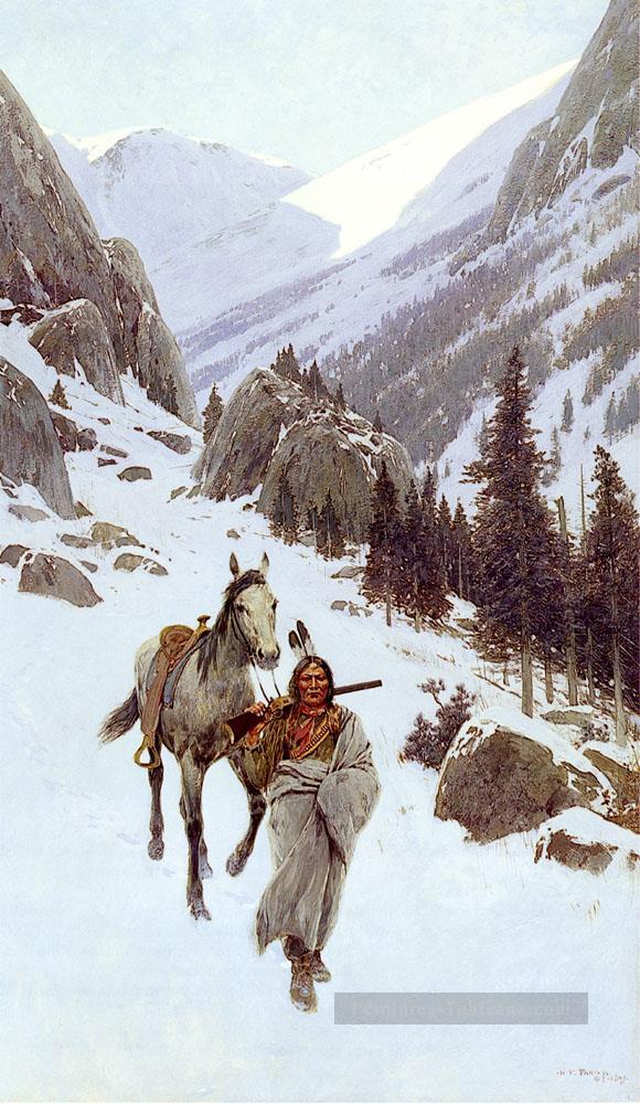 A travers la passe de neige du Pass Ouest Amérindien Henry Farny Peintures à l'huile